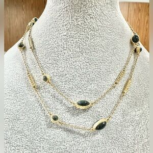 Kendra Scott Gold Tone With Rhinestone And Black And Green Station Long Necklace